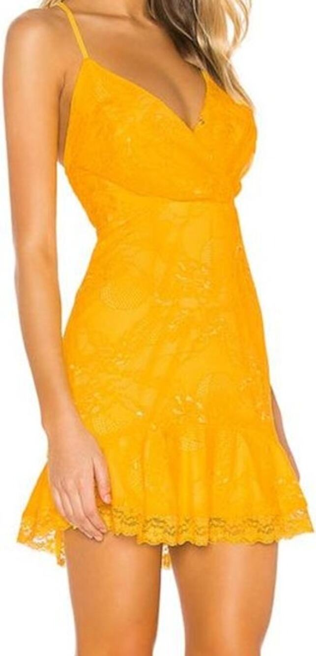 NBD Marilyn Ruffle Lace Corset Back Dress Mini Fit Flare Canary Yellow XS